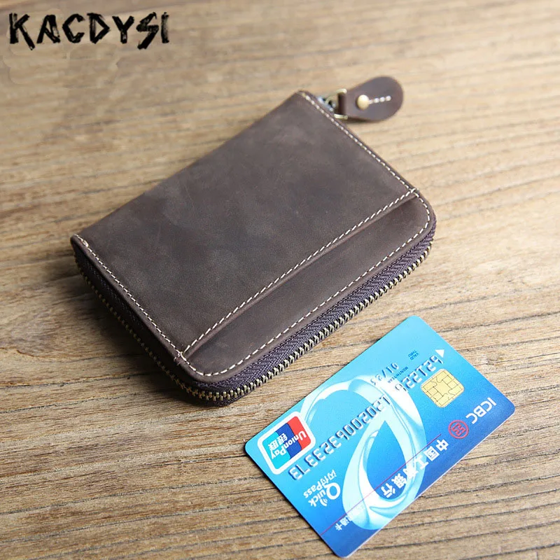 Genuine Leather Men's Wallet Men Vintage Crazy Horse Short Zipper Wallets Coin Purse Money Pocket Cards Holder Carteira | Багаж и