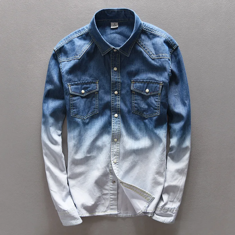 2019 high-end solid color cowboy leisure shirt Male loose double color gradient denim shirts
2019 high-end solid color cowboy leisure shirt Male loose double color gradient denim shirts