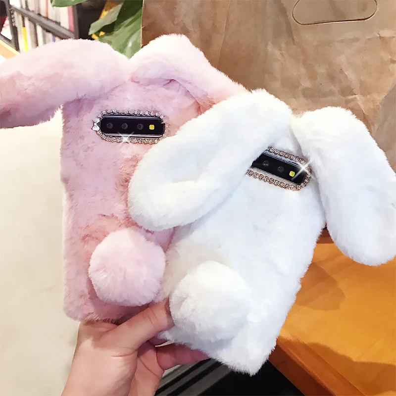 Мягкий чехол из ТПУ с кроличьим мехом для Samsung S9 S8 Plus S7 S6 edge A40 A50 A70 Galaxy S10 lite|Бамперы|