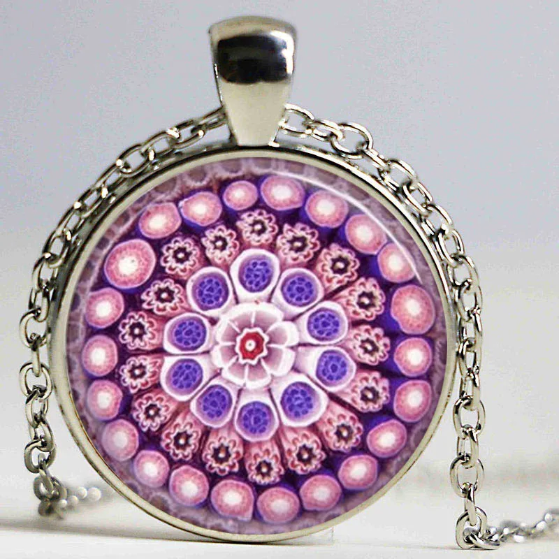 1 шт Бесплатная доставка Фиолетовый цветок Мандала Millefiori цветочный кулон
