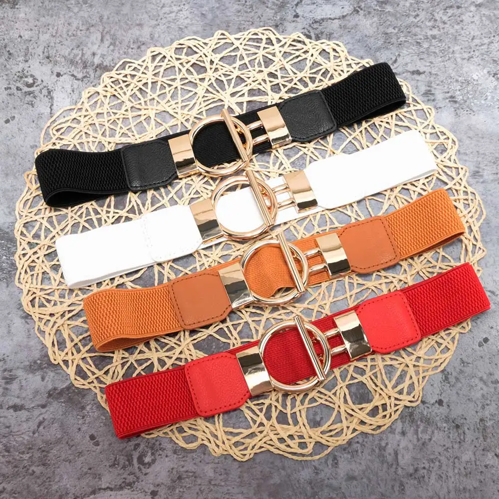 Women Round Metal Buckle Belts Dress Wide Belt Large Stretch Elastic PU Leather Strap Belt Waistband Dress Adornment
Women Round Metal Buckle Belts Dress Wide Belt Large Stretch Elastic PU Leather Strap Belt Waistband Dress Adornment
