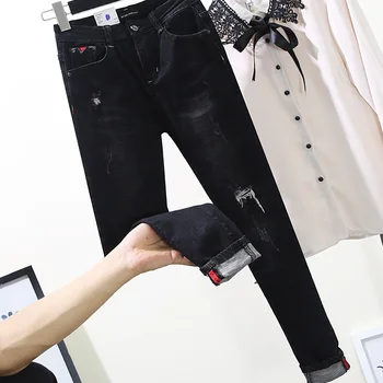 Black High Waist Women Denim Pants New Spring Faux Hole Ankle-length Jeans Slim Elastic Female Skinny Pencil Pants 
Black High Waist Women Denim Pants New Spring Faux Hole Ankle-length Jeans Slim Elastic Female Skinny Pencil Pants