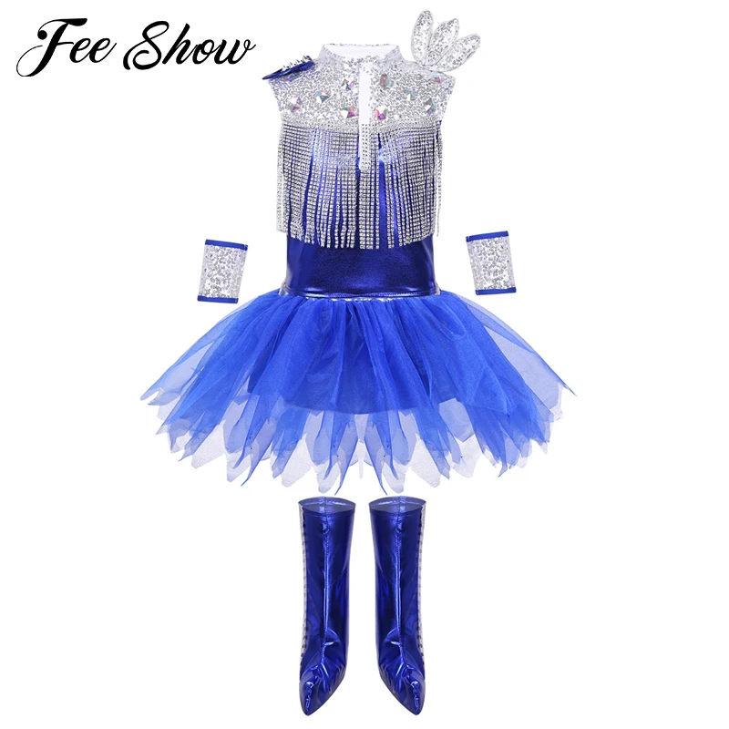 Kids Teens Girls Hip-hop Jazz Dance Costumes Set Girl Shiny Sequins Rhinestone Tassel Tops with Mesh Skirt Street Dancing Set
Kids Teens Girls Hip-hop Jazz Dance Costumes Set Girl Shiny Sequins Rhinestone Tassel Tops with Mesh Skirt Street Dancing Set