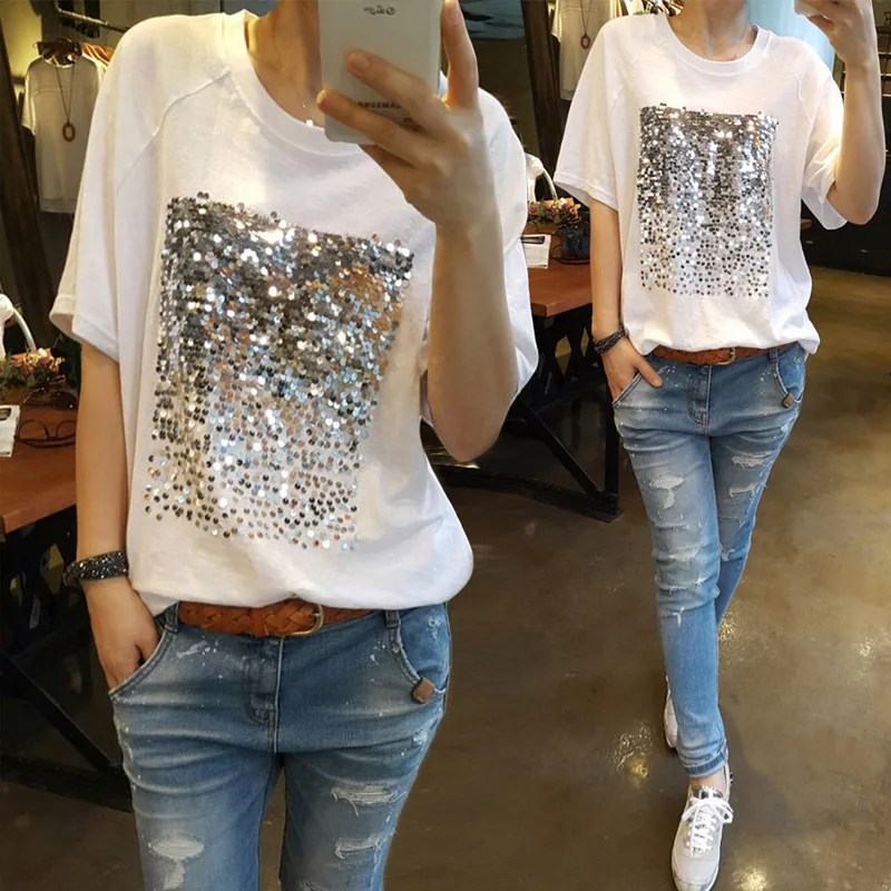 Summer 2018 new Korean version of the loose large size cotton sequins bamboo cotton white t-shirt female short-sleeved fitness
Summer 2018 new Korean version of the loose large size cotton sequins bamboo cotton white t-shirt female short-sleeved fitness