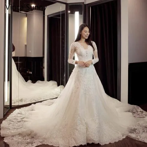 Vinca Sunny Luxury V-Neck Ball Gown Wedding Dresses 2019 Appliques Long sleeve Vintage Lace Bride Gowns Vestido De Noiva
Vinca Sunny Luxury V-Neck Ball Gown Wedding Dresses 2019 Appliques Long sleeve Vintage Lace Bride Gowns Vestido De Noiva