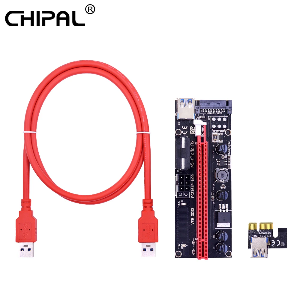 CHIPAL 1M VER009S PCI-E Райзер карта 009S PCI Express PCIE 1X к 16X адаптер 4-контактный 6-контактный SATA