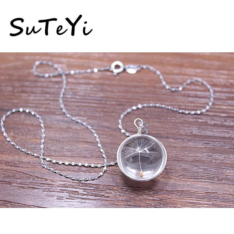 

SUTEYI Dried exclusive esthetic time gem crystal pendant necklace female line in dandelion clavicle chain necklace girl Gifts