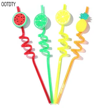 

4Pcs Cartoon Lime Lemon Pineapple Watermelon Plastic Spiral Drinking Straws Children Use Birthday Party Bar Club Juice Wine Cup