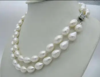 

two strands 11-12mm south sea white baroque pearl necklace 18"19" KKK