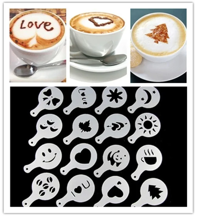 16Pcs/set Fashion Cappuccino Coffee Barista Stencils Template Strew Pad Duster Spray Tools
16Pcs/set Fashion Cappuccino Coffee Barista Stencils Template Strew Pad Duster Spray Tools