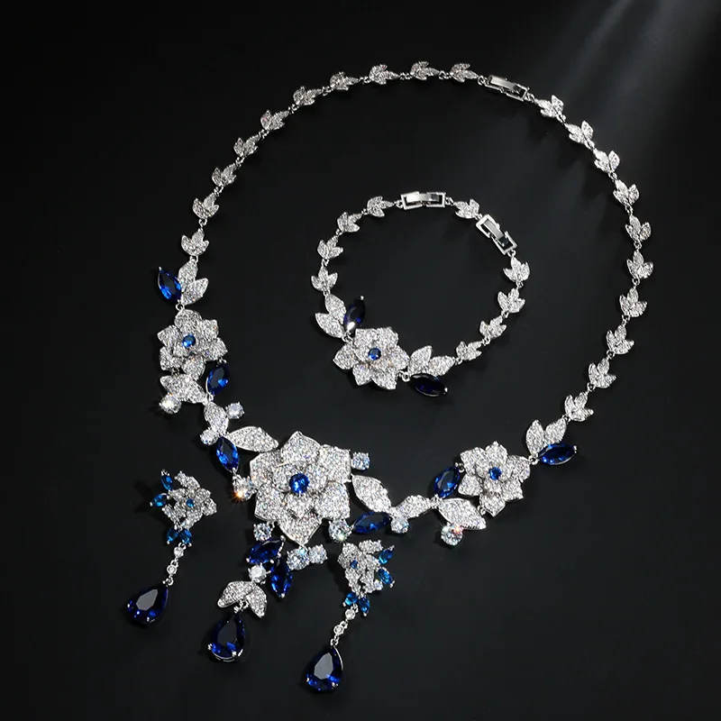 New fashion shinning multi-color flowers CZ zircon necklace earring bracelet wedding bride banquet dressing formal jewelry set
New fashion shinning multi-color flowers CZ zircon necklace earring bracelet wedding bride banquet dressing formal jewelry set