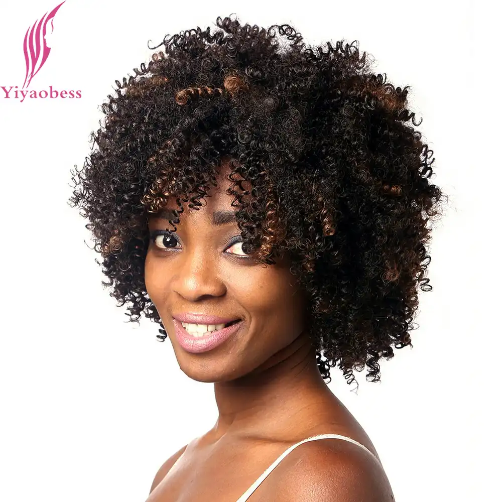 Yiyaobess 30cm Heat Resistant Highlights Brown Short Curly Wig For