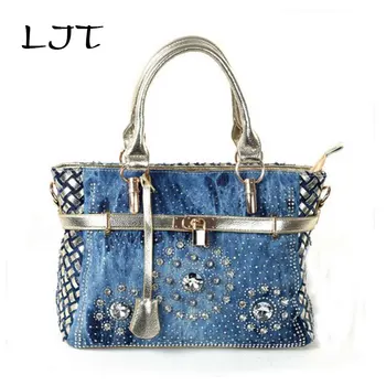 LJT 2019 New Women Denim Small Lock Cowboy Bag Female Diamond Personalitized Handbag Lady Knitting Shoulder Messenger Bag bolsa
LJT 2019 New Women Denim Small Lock Cowboy Bag Female Diamond Personalitized Handbag Lady Knitting Shoulder Messenger Bag bolsa