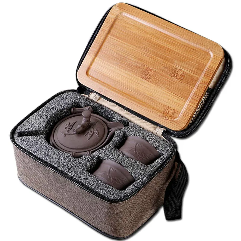 Outdoor Camp Portable Quick Cup Chinese Traditional Ceramic Yixing Purple Clay 1 Teapot 2Cups with 1Bamboo Tray 1 Travel Bag
Outdoor Camp Portable Quick Cup Chinese Traditional Ceramic Yixing Purple Clay 1 Teapot 2Cups with 1Bamboo Tray 1 Travel Bag