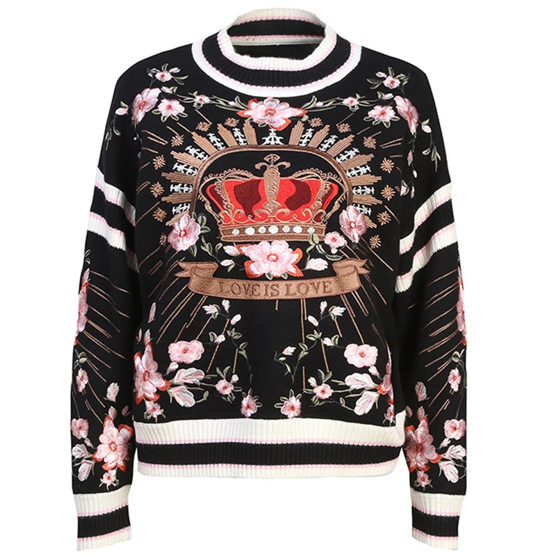 Novelty Winter Luxury Crown Embroidery Women's Knitted Sweater Pullovers Lady Runway Designer Ladies Christmas Jumper Clothing
Novelty Winter Luxury Crown Embroidery Women's Knitted Sweater Pullovers Lady Runway Designer Ladies Christmas Jumper Clothing