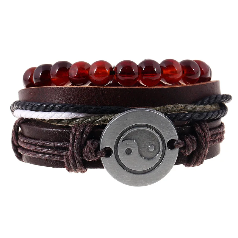 3pcs/set brown genuine leather red beads braided black white wax thread handmade punk bracelets for women men charm bangle gift
3pcs/set brown genuine leather red beads braided black white wax thread handmade punk bracelets for women men charm bangle gift