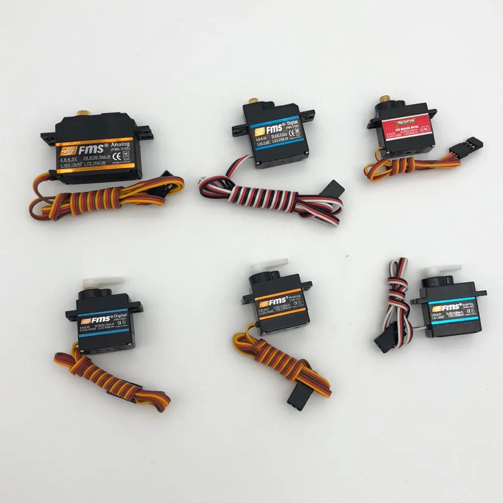 FMS Model 9g 13g 17g 23g 25g 75g Servos Plastic or Metal Analog or Digital Optional
FMS Model 9g 13g 17g 23g 25g 75g Servos Plastic or Metal Analog or Digital Optional