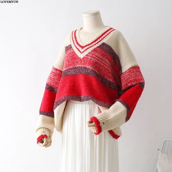 Women Sweater and Pullovers 2019 Knitted V neck Sweater Jumpers Harajuku Rainbow Striped Pullover FemmeOversize Chic Sweater
Women Sweater and Pullovers 2019 Knitted V neck Sweater Jumpers Harajuku Rainbow Striped Pullover FemmeOversize Chic Sweater