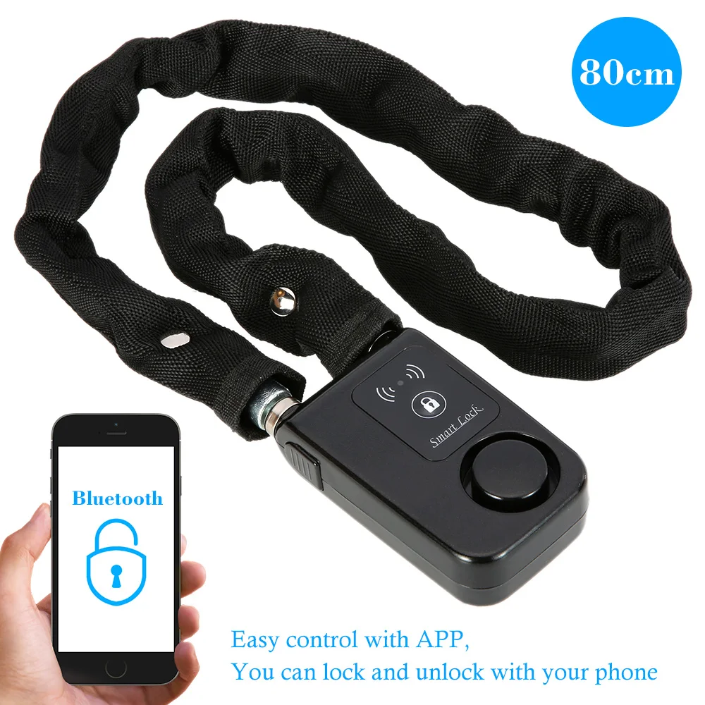 Black Smart Chain Lock 80cm Smart Waterproof Bluetooth Lock 110dB Latest Anti Theft Alarm Keyless Phone APP Control Lock Access
Black Smart Chain Lock 80cm Smart Waterproof Bluetooth Lock 110dB Latest Anti Theft Alarm Keyless Phone APP Control Lock Access