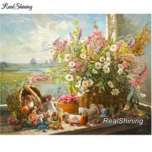 Realshining 3d pintura diamante quadrado completo diamante bordado janela flores needlework mosaico ponto cruz decoração da sua casa dm6(China)