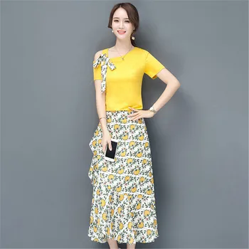 Two Piece Set Women White Yellow S-2XL Plus Size 2019 Summer Korean Short Sleeve T Shirt and High Waist Print Skirts Sets LD569
Two Piece Set Women White Yellow S-2XL Plus Size 2019 Summer Korean Short Sleeve T Shirt and High Waist Print Skirts Sets LD569