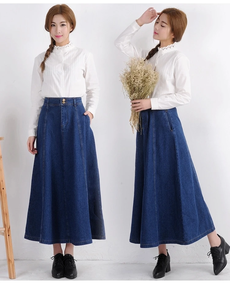 2019 New Korean Preppy Style Women High Waist Big Pockets Denim Long Skirt Fashionable Casual Blue Femme Solid Color Jean Skirts
2019 New Korean Preppy Style Women High Waist Big Pockets Denim Long Skirt Fashionable Casual Blue Femme Solid Color Jean Skirts