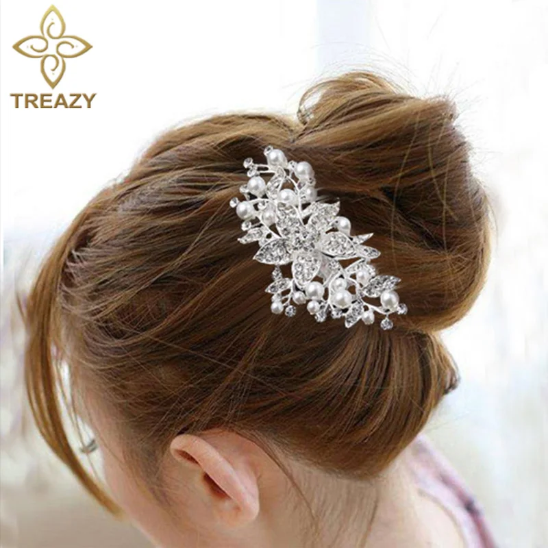 TREAZY Fashion Pearls Crystal Wedding Hair Combs For Women Headpiece Silver Color Rhinestone Flower Bridal Hair Accessories
TREAZY Fashion Pearls Crystal Wedding Hair Combs For Women Headpiece Silver Color Rhinestone Flower Bridal Hair Accessories