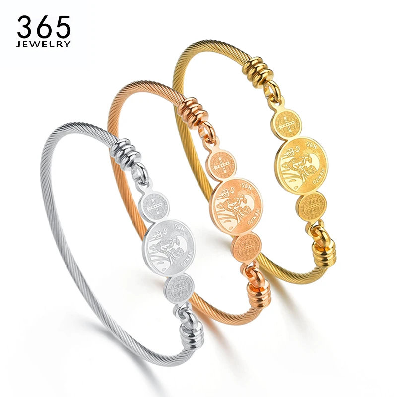 Religious Stainless Steel San Benito Medal Wire Bracelet Women Men Gold Cross St. Benedict Bangle Vintage Catholic Jewelry
Religious Stainless Steel San Benito Medal Wire Bracelet Women Men Gold Cross St. Benedict Bangle Vintage Catholic Jewelry