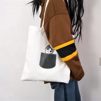 Cute Cat Dog Patterns Canvas Tote Bag For Women Cloth Cartoon Shoulder Bag Shopping Bags Female Party Handbag White / Black 
Cute Cat Dog Patterns Canvas Tote Bag For Women Cloth Cartoon Shoulder Bag Shopping Bags Female Party Handbag White / Black