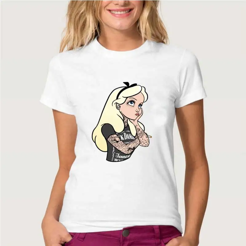 Vouge Tee Women Short Sleeve T Shirts Harajuku Punk T Shirt Women Cartoon Light Yellow Hair Tattoo Alice Princess Printing Top
Vouge Tee Women Short Sleeve T Shirts Harajuku Punk T Shirt Women Cartoon Light Yellow Hair Tattoo Alice Princess Printing Top