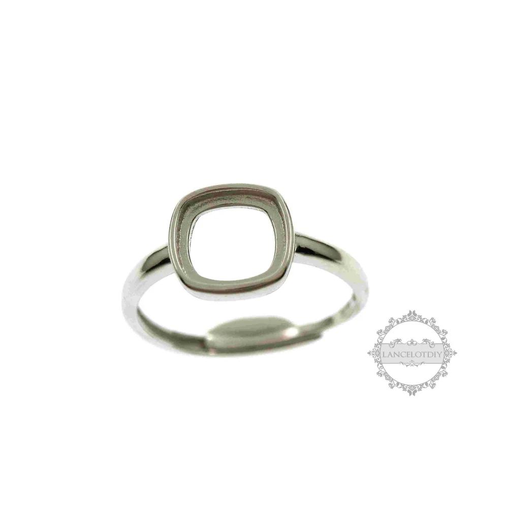 6mm/8mm square bezel 925 sterling silver basic adjustable ring settings DIY supplies findings 1294103 | Украшения и аксессуары