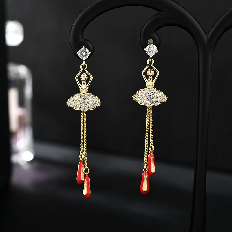 Trendy Long Tassel Shiny Zircon Dangle Earrings New Design Baller Red Shoes Enamel Jewelry For Women girls Gifts
Trendy Long Tassel Shiny Zircon Dangle Earrings New Design Baller Red Shoes Enamel Jewelry For Women girls Gifts