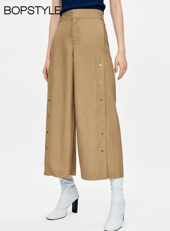 Fall 2018 New Women High Waist Solid Color Culottes Womens Pants With Side Metal Snap Button Detail - Ladies Wide Leg Trousers
Fall 2018 New Women High Waist Solid Color Culottes Womens Pants With Side Metal Snap Button Detail - Ladies Wide Leg Trousers
