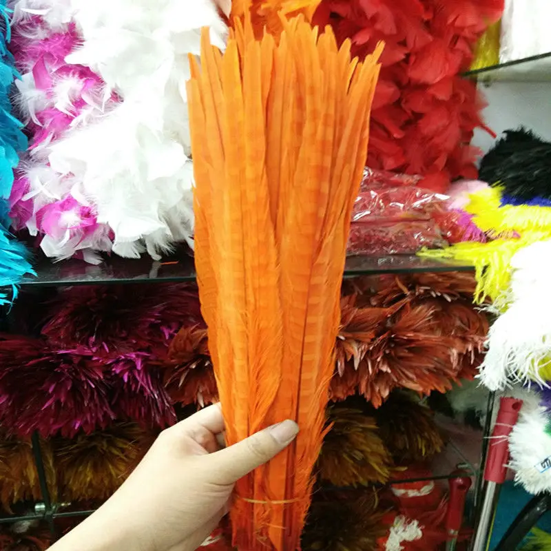 Hot 100pcs/lots orange Bleached and Dyed 55-60cm/22-24inches copper chicken feather pheasant Tail feathers | Дом и сад