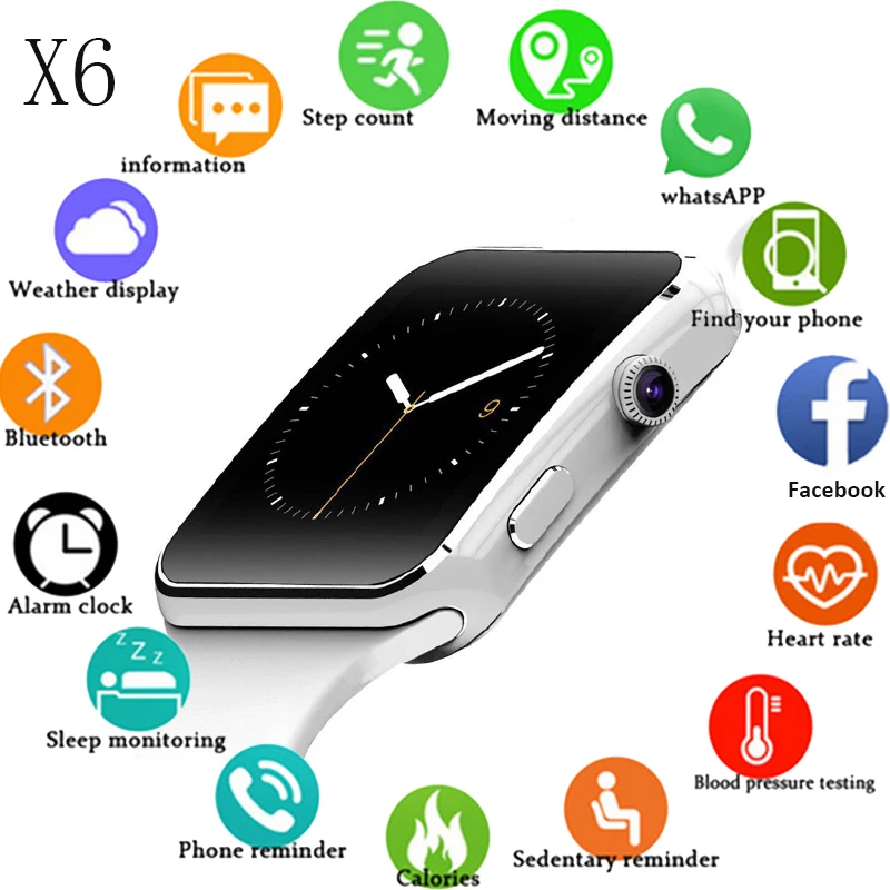 Top Smart Watch Support SIM TF Card h Camera Smartwatch X6 Bluetooth Dial/with Camera Touch Screen For iPhone Xiaomi Android IOS
Top Smart Watch Support SIM TF Card h Camera Smartwatch X6 Bluetooth Dial/with Camera Touch Screen For iPhone Xiaomi Android IOS