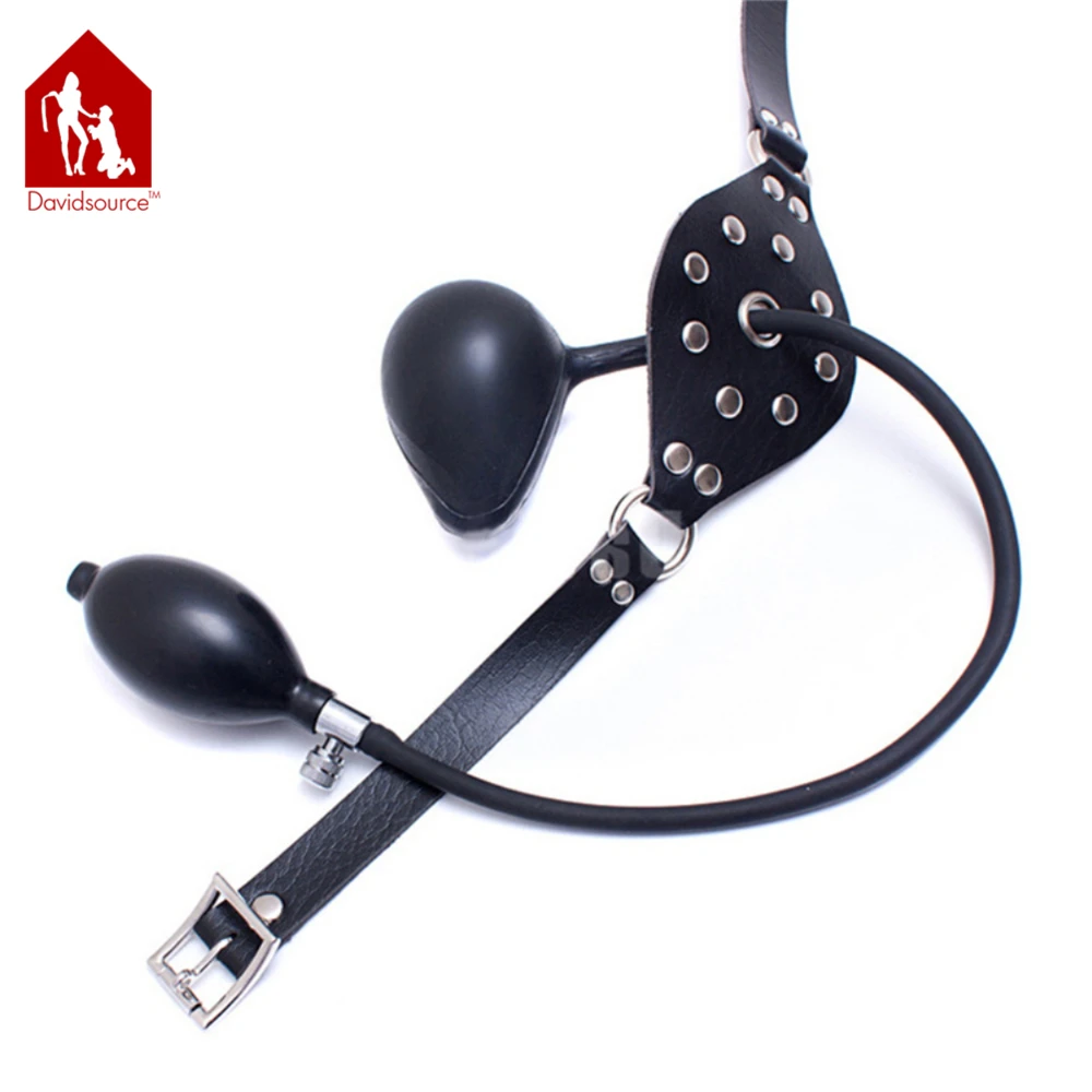 Davidsource Inflatable Mouth Gag Black Adjustable Lockable Belts Submissive Slave Training Bondage Restraint Kit Sex Toy 2