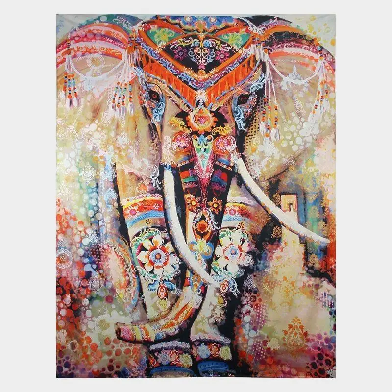 

Indian Elephant Tapestry Aubusson Colored Printed Decor Mandala Religious Boho Wall Carpet Bohemia Beach Blanket Plus Size