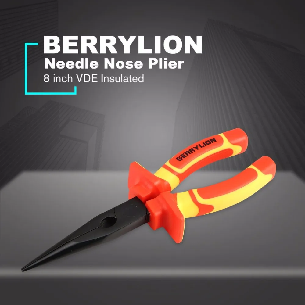 BERRYLION 8" VDE Insulated Needle Nose Flat Long Nose Pliers Electrical Wire Cable Stripper Cutters Pliers Hardware Tools
BERRYLION 8" VDE Insulated Needle Nose Flat Long Nose Pliers Electrical Wire Cable Stripper Cutters Pliers Hardware Tools