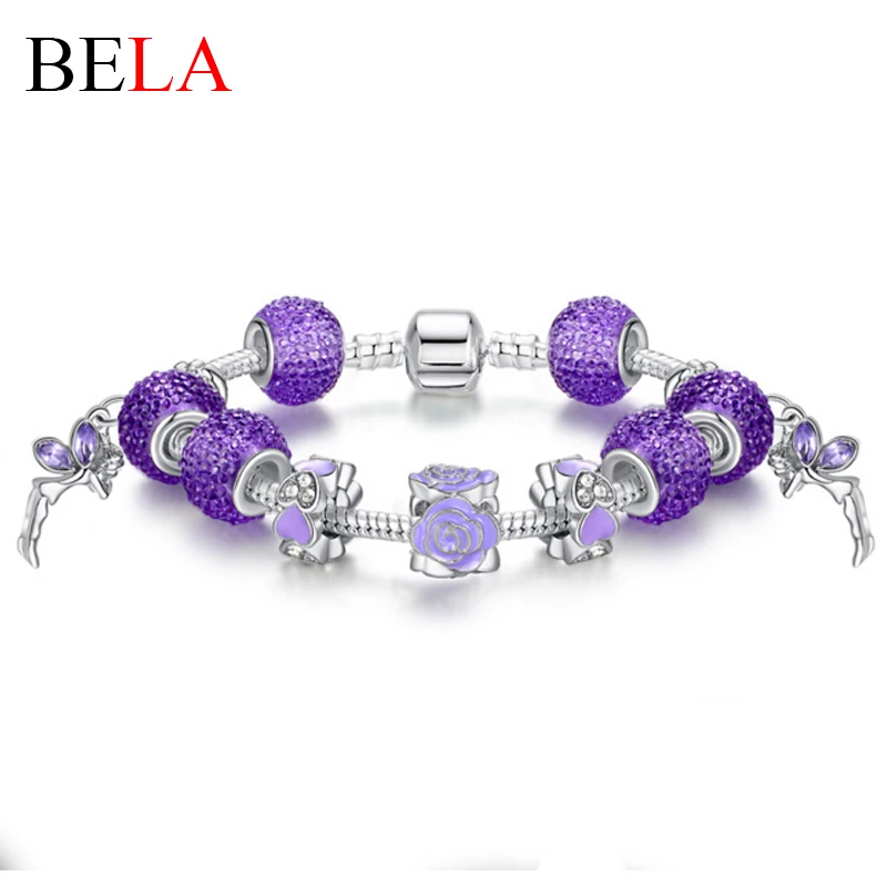 Women's Silver Plated Bracelet w/ Purple Beads