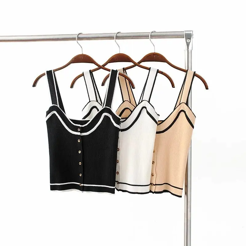 Tank Top Women Sexy Vest Acrylic Blended Elastic Knitted Button Decoration Fabric 3 Colors Basic Clothing New Fashion
Tank Top Women Sexy Vest Acrylic Blended Elastic Knitted Button Decoration Fabric 3 Colors Basic Clothing New Fashion