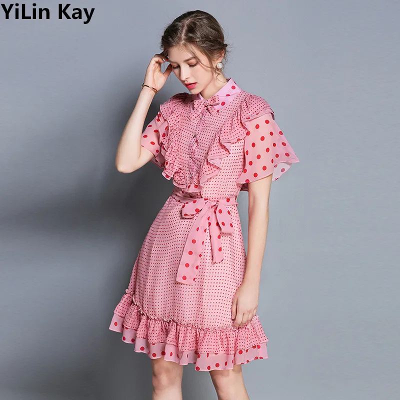 YiLin Kay 2019 High Quality Fashion Runway Designer Women's dress Pink print dot dress 
YiLin Kay 2019 High Quality Fashion Runway Designer Women's dress Pink print dot dress