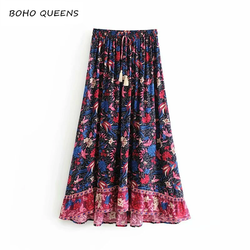 Vintage chic women Hippie birds floral print beach Bohemian pleated skirt High Elastic Waist Maxi A-Line Boho Skirt Femme
Vintage chic women Hippie birds floral print beach Bohemian pleated skirt High Elastic Waist Maxi A-Line Boho Skirt Femme