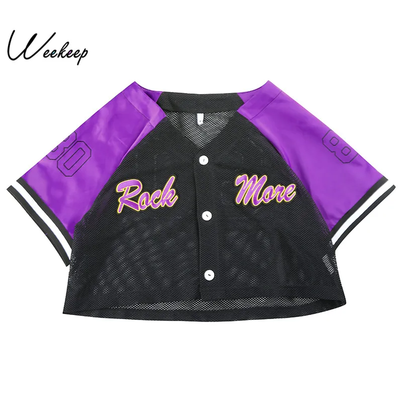 Weekeep Sexy V-neck Mesh t shirt Women Summer Patchwork Cropped Streetwear tshirt Single Breasted Short Sleeve Crop Top
Weekeep Sexy V-neck Mesh t shirt Women Summer Patchwork Cropped Streetwear tshirt Single Breasted Short Sleeve Crop Top