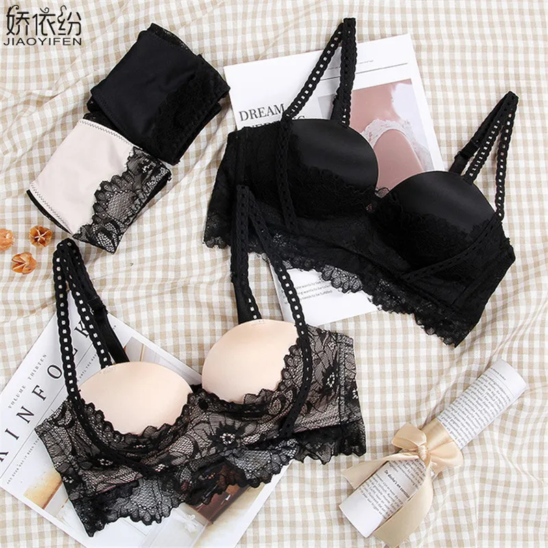 New Sexy Lace Underwear Set Women Small Chest Seamless Wire Free Push Up Bra Set Fine Lace Design Brassiere and AB Cup Lingerie
New Sexy Lace Underwear Set Women Small Chest Seamless Wire Free Push Up Bra Set Fine Lace Design Brassiere and AB Cup Lingerie