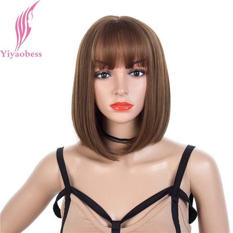 Yiyaobess 12inch Brown Short Bob Wig With Bangs Heat Resistant Synthetic Natural African American Wigs For Women
Yiyaobess 12inch Brown Short Bob Wig With Bangs Heat Resistant Synthetic Natural African American Wigs For Women