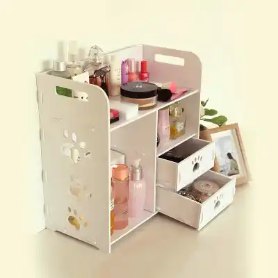 Diy Modern White Wooden Storage Box Desk Organizer For Cosmetics