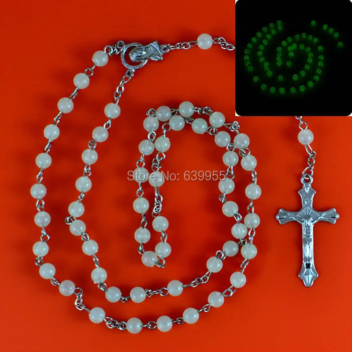 

Glow in dark Rosary Beads INRI JESUS Cross Crucifix Pendant Necklace Catholic Fashion Religious jewelry