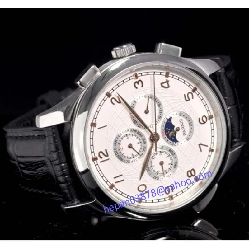 Parnis watch 44mm White dial Golden hands Moon Phase week and date Multifunction Automatic Self-Wind movement Men's watch 18
Parnis watch 44mm White dial Golden hands Moon Phase week and date Multifunction Automatic Self-Wind movement Men's watch 18