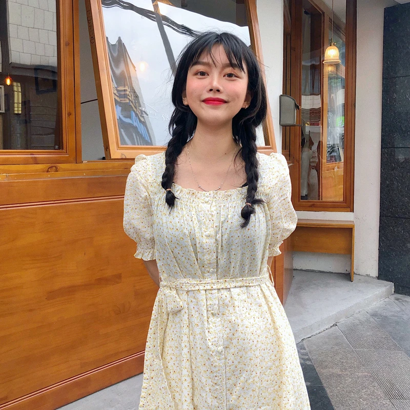 French style covered buttons slash neck rustic flowers print puff sleeve vintage dress
French style covered buttons slash neck rustic flowers print puff sleeve vintage dress