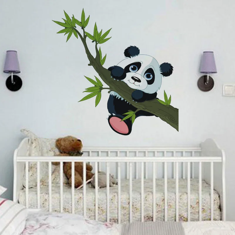 Bosque De Dibujos Animados Panda de bambú pájaros Árbol Pegatinas de Pared para Cuarto de Niños Bebé Vivero